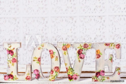 Picture of Love background with decoupage decorated letters with rose pattern
